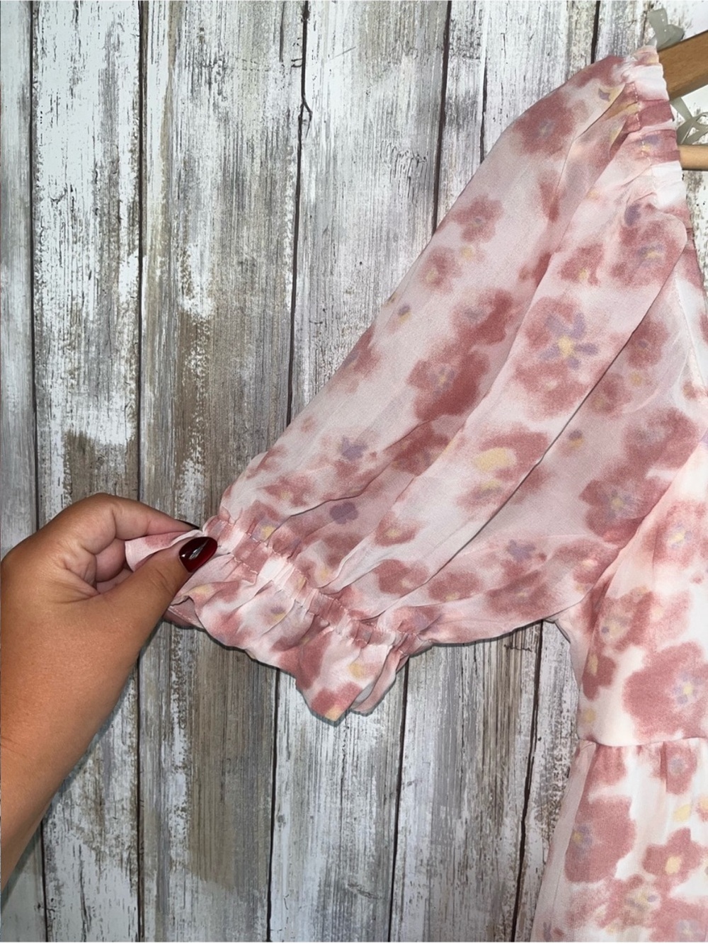 NWT Entro Pink Floral Puff Sleeve Open Back High Low Midi Dress S - Picture 5 of 7
